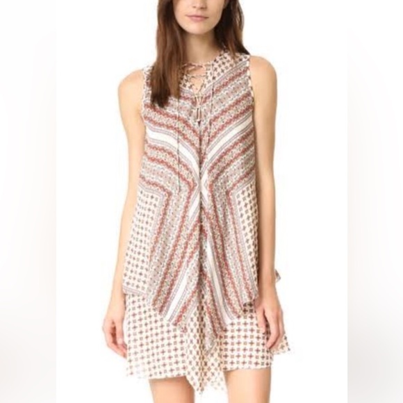 DEREK LAM 10 CROSBY 100% SILK SLEEVELESS RUSTIC PRINT ASYMMETRICAL TUNIC - Picture 1 of 16